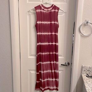 Burgundy and white print dress